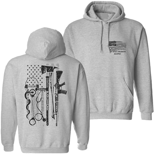 Patriot Apparel Company No One Fights Alone Heroes Police Firefighter Nurse Hooded Sweatshirt Hoodie
