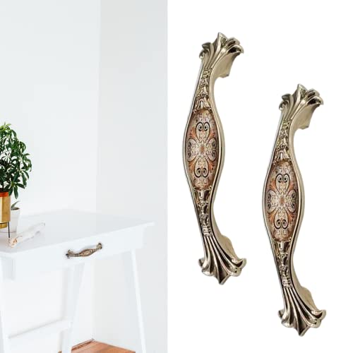 CcHhyyt Lote de 2 asas de espaciamiento de los agujeros de 96 mm, asas de muebles de aleación de zinc y los antiguos botones de muebles con diseño floral y tornillos, asas para cajón de cocina Cover