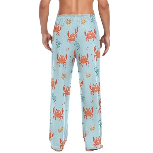 Vdsrup Men's Pajama Pants Cartoon Crabs Blue Pajama Pants for Men PJs Bottoms Drawstring Pockets Sleep Lounge Pants S2