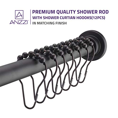 Anzzi 35-55 Inches Shower Curtain Rod With Shower Hooks In Oil Rubbed Bronze, Adjustable Tension Shower Doorway Curtain Rod, Rust Resistant No Drilling Anti-Slip Bar For Bathroom, Ac-Azsr55Orb #TOP2