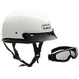 MMG Half Helmet Classic Open Face Design DOT Goggles Included - White, Medium