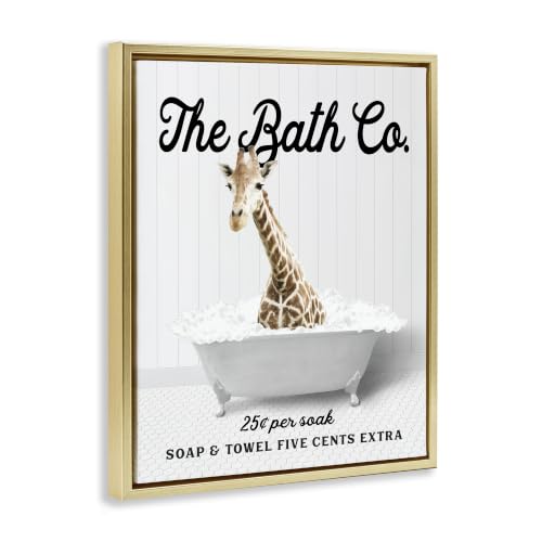 Image of Stupell Industries 'Bubble Bathtub Giraffe'| Floating Frame Canvas Art