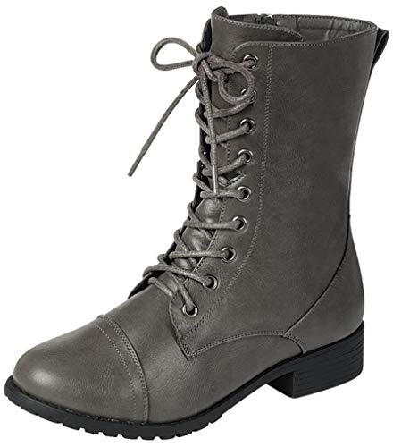 Image of Forever Link Womens Round Toe Military Lace Up Knit Ankle Cuff Low Heel Combat Boots