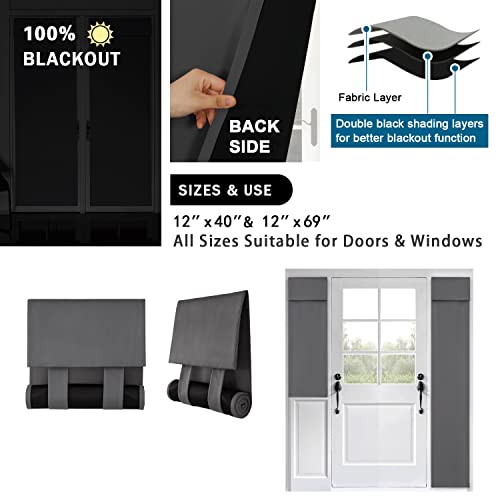 Mecodeco 100% Blackout Side Door Curtains For Door Window, Room Darkening Solid Color Door Window Covering For Glass Door, Full Blackout Drapes For French Door 12W X 69L Inch Dark Gray 1 Panel #TOP4