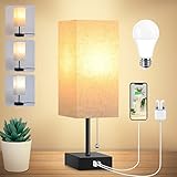 FAGUANGAO Bedside Table Lamp 3 Color Temperatures 2700K 4000K 5000K with USB A+C Charging Ports,Pull