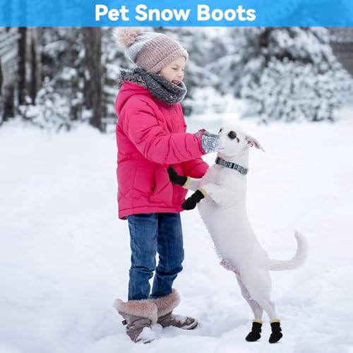 AIEDECOPT 4 Stück Hundeschuhe Pfotenschutz, Hundeschuhe Winter Anti Rutsch, Schneestiefel Hunde, Plüsch Hundestiefel für Kleine und Mittlere Hunden Outdoor-Aktivitäten (Schwarz, S)