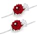 FAYBOX Velvet Open Rose Silvery Bling Ribbon Rhinestone Stretch Bracelet Wedding Prom Wrist Corsage Hand Flower Pack of 2 WineRed