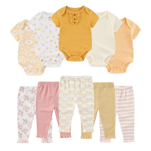Image of Ruliby Baby Bodysuit and Pant Set Summer Ribbed Mix Match Infant Boy Girl Clothes Outfits