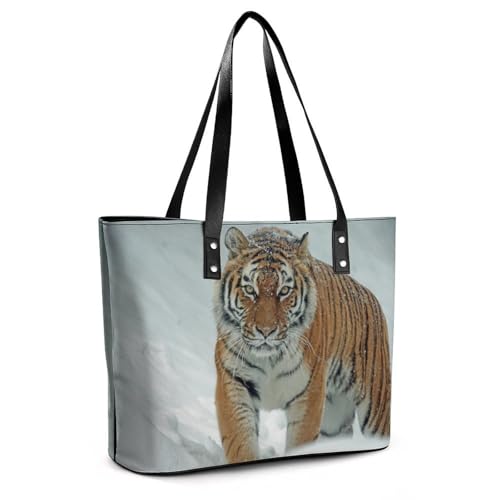 Tiger in The Snow Women's Leather Handbag Shoulder Bag Tote Purse Bags for Shopping Travel3
