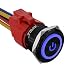 APIELE 22mm Latching Push Button Switch 12V 10A Power Symbol Ring Led Car Metal with Socket Plug 1NO1NC DPST ON/Off 0.87