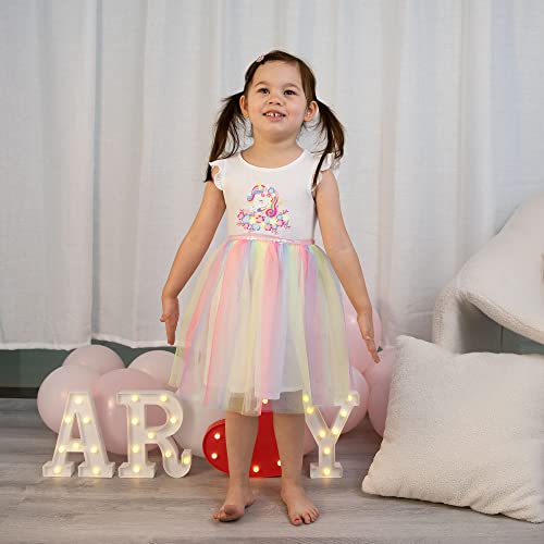 Toddler Girl Unicorn Dresses Rainbow Casual Short Sleeve Tutu Dress for Girls Party Tulle Skirt for Little Girls 3-7Years4
