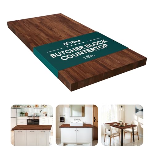 Bme Hevea Solid Wood Butcher Block Countertop in Walnut, 3ft Table Top with UV Finish - Ideal for DIY Washer Dryer, Island, or Countertop Use - 3ft L x 25" W x 1.5in Thick