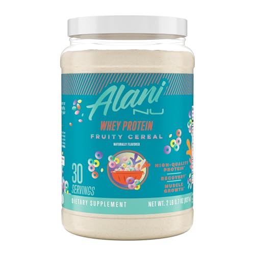 Alani Nu Whey Protein Powder Fruity Cereal | 23g Protein with Low Sugar & Digestive Enzymes | Meal Replacement Powder | Low Fat Low Carb Whey Isolate Protein Blend | 30 Servings