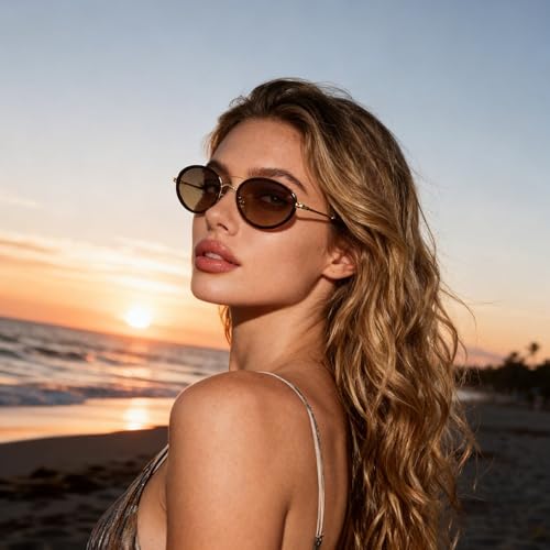 Image of boten Retro Oval Sunglasses for Women 90s Small Gold Frame Sun Glasses Lightweight Cute Chic Sunnies