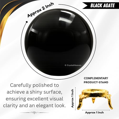 Image of Certified Black Agate Crystal Ball for Meditation - Premium Crystal Vastu Items for Home and Feng Shui Items for Good Luck - Ideal for Pooja Supplies and Spiritual Practices (2 inch Inch)