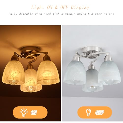 Klosm KLOSM0024 3-Light Flush Mount Ceiling Light With Alabaster Glass Shades Modern Brushed Nickel Lighting Fixtures For Kitchen Island Dining Room Bedroom Farmhouse Foyer Hallway Front Door thumb #3