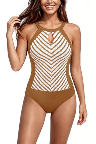 Maillot de bain 2 pièces à rayures SHEKINI col haut pour vos vacances à la mer