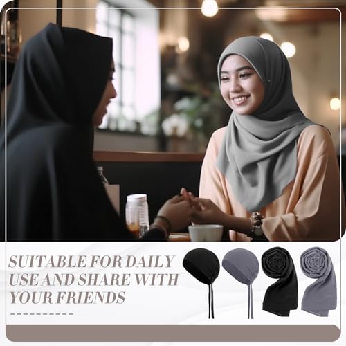 4 Pcs Women Solid Chiffon Hijab Scarves and Undercap Set Long Shawl Soft Wrap Scarves Muslim Inner Hijab Caps4