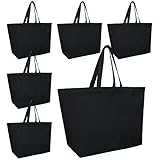 Sweetude 6 Extra Large Canvas Tote Bags Heavy Duty Grocery Beach Totes 28 x 8 x 16 Inch Reusable Shopping Bags with Handles Plain Solid Black