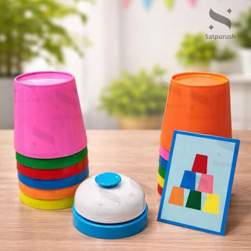 Image of Satpurush Battle Jenga Cup Stacking Game for Kids | Color Matching & Brain Development Toy | Educational Speed Game with Bell & 50 Challenge Cards | Age 3+ | Multiplayer Family Game.