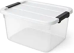Caixa Organizadora Transparente 15 L com Tampa e Travas Laterais — Empilhável para Closet, Lavanderia e Escritório