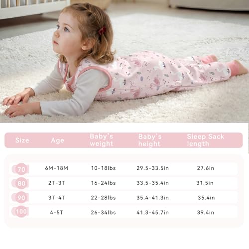 Image of Chilsuessy Toddler Sleep Sack with Feet 2-3 T, 1.0 TOG Cotton Baby Wearable Blanket with Legs, Sleep Bag Walker with 2-Way Zipper, Pink & White