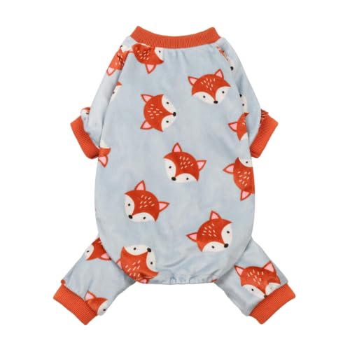 Image of Fitwarm Funny Fox Dog Pajamas, Warm Dog Onesie, Dog Clothes for Small Dogs Girl Boy, Lightweight Velvet, Pet Outfit, Gray, Orange, Small