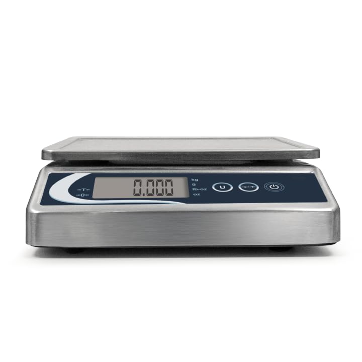MBH – Balanza industrial INOX compacta capacidad 10 kg/resolución 1 g para hostelería. Báscula profesional de acero inoxidable, resistente al agua IP67, para panadería y pastelería.