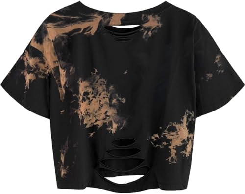 Avanova Women's Finger Graphic Print Tee Shirt Casual Short Sleeve Tie Dye Crop Top - Image 3