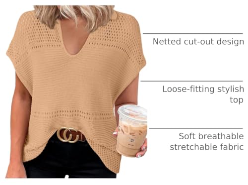 Image of Dokotoo Womens Tops 2026 Summer Spring Casual V Neck Short Sleeve Sweater Crochet Tops Casual Dressy Blouses