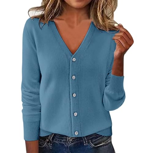 Cardigan Sweaters for Women Casual Knit V Neck Soft Open Front Button Down Sweater Plain Aesthetic Lightweight Trendy Blouses