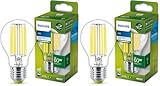 Philips LED Classic ultraeffiziente E27 Lampe, mit Energieeffizienzklasse A, ersetzt 60W, klar, kaltweiß (Packung mit 2)