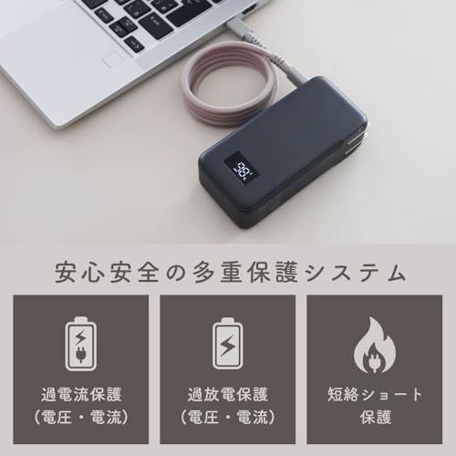 MOTTERU コンセント一体型 モバイルバッテリー 10000mAh PD30W入出力 2in1 残量表示ディスプレイ PSE適合製品 MOT-MBAC10001-EC の商品画像 7