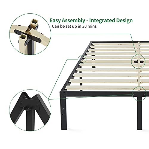 Noah Megatron Queen Bed Frame 16 Inch, Heavy Duty Bed Frame With Wooden Slats, 16 Inch Mattress Foundation/No Box Spring Needed (Queen) #TOP5