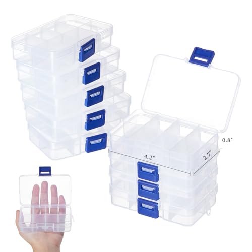 NBEADS 10 Pack 8 Grids Mini Plastic Organizer Box 2.7x4.2x0.8inch Clear Plastic Jewelry Dividers Box Organizer Small Tackle Boxes Jewelry Storage Container for Beads Small Items Findings Storage