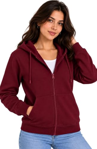 Image of SANE ORIGINALS Women's Cotton Blend Fleece Zip Up Hoodie Sweatshirt, Warm Winter Full Zip Jacket with Kangaroo Pockets