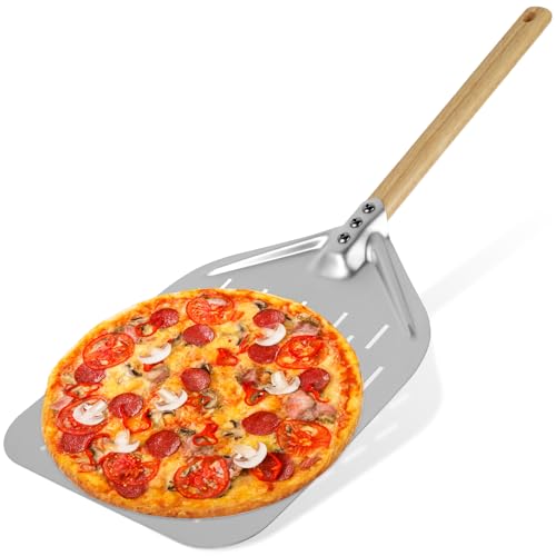 12inch Pizza Peel, Aluminium Alloy Pizza Shovel with Handle, Non-Stick Pizza Peel Perforated, Lightweight Pizza Shovel Sliding, Slider Pizza Shovel Used to Make Delicious Pzza Bread