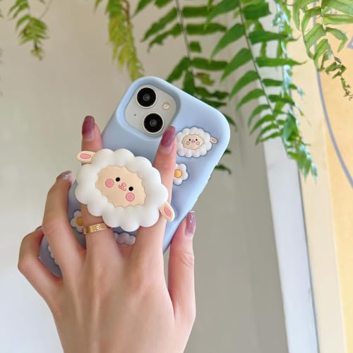 Image of MIDOS Back Cover Compatible With iPhone 15 Soft Silicone 3D Cute Cartoon With Holder Full Protective Case For iPhone 15 (Flock),Blue