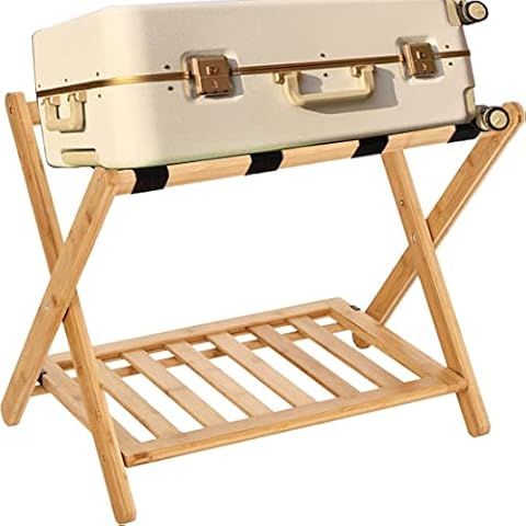 koyasiry Folding Luggage Rack for Guest Room,Foldable luggage Racks for Suitcase Stand with Storage Shelf,Luggage Stand Natural Bamboo Luggage Holder with Shelf for Bedroom,Hotel,No Assembly Required Cover