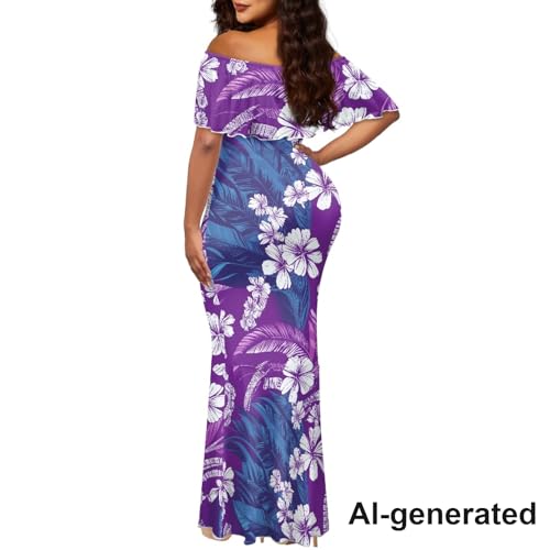 Image of Polynesian Dresses for Women Off Shoulder Maxi Dress Puletasi Samoan Dresses S-7XL