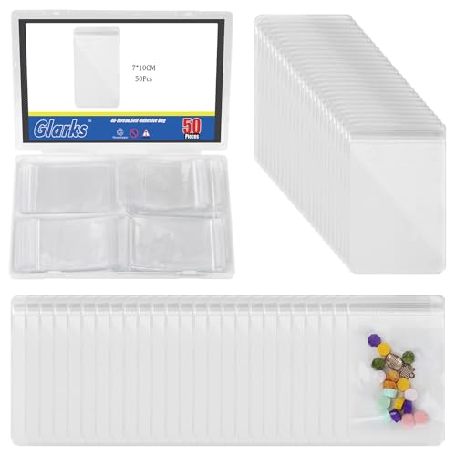 Glarks 50pcs 7 x 10cm Cerradura de cremallera Set de bolsas de plástico transparentes, Bolsas de cremallera reciclables de plástico transparentes, Bolsas de cierre de cremallera de poli