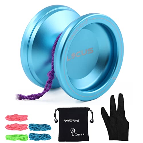 MAGICYOYO Responsive Yoyo Metal, Professional Yoyos for Kids & Adults Magic Yoyo V6 Locus, Easy Return Yoyo for Beginners, Pro String Trick, with Yo-yo Glove+ Yo Yo Bag+ 5 Yo-yos Strings, Blue