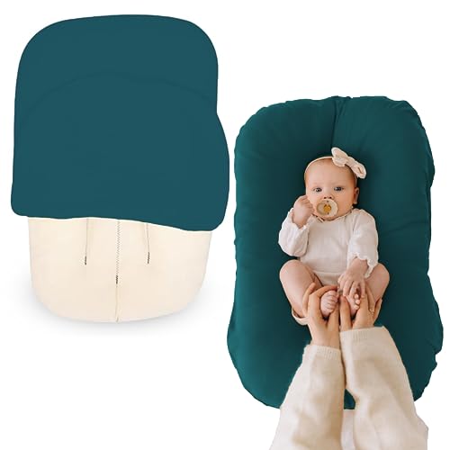 Image of Max&So Baby Lounger Cover Compatible with Snuggle Me – 100% Cotton Slipcover – Soft, Breathable & Skin-Friendly – Newborn Lounger Cover, Jade – Cover Only