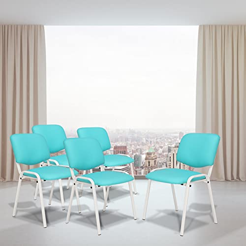 Image of VINGLI Blue Waiting Room Chairs, 5-Pack PU Church Chairs Conference Stackable Office Guest & Reception Stacking for Meeting, Lobby, Simple&Space-Saving Pu-blue
