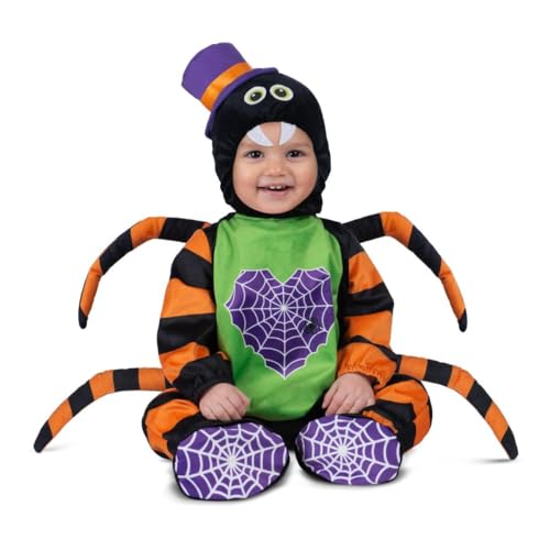 My Other Me - Disfraz de Araña para bebé unisex con gorro, mono, patas y patucos en color naranja y verde talla 12-24 meses. Disfruta de una Halloween entrañable
