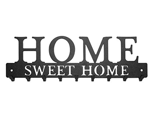 Llavero Pared Hogar Dulce hogar Metal compuesto de 9 ganchos, Artesanal francés, Diseño y decoración moderna, Almacenamiento y organización de la casa, negro