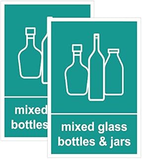 Pack of 2 Mixed Glass Bottles & Jars Recycling Bin Sticker-Self Adhesive Bin Labels (or) decals(A6-150 x 100 mm) Sara Prints V1064