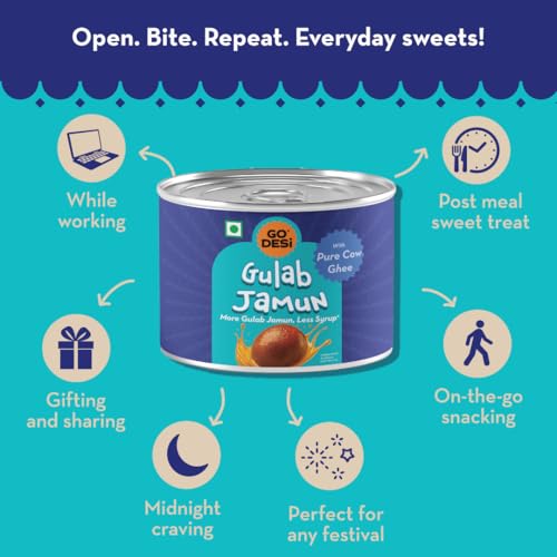 Image of GO DESi - Gulab Jamun | Made with Pure Cow Ghee | 8 pieces | 200 grams | Indian Mithai | Classic sweets | Sweets Gift Pack