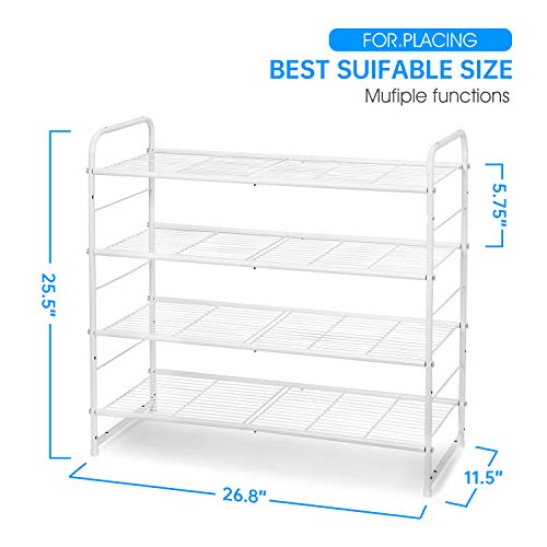 Image of Simple Trending 4-Tier Stackable Shoe Rack, Expandable & Adjustable Shoe Organizer Storage Shelf, Wire Grid, White
