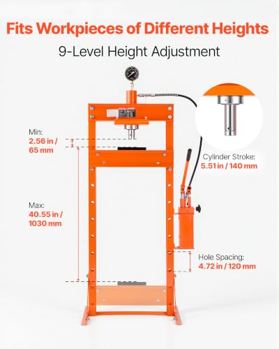 Image of VEVOR 20-Ton Hydraulic Shop Press, H-Frame Shop Press with Two-Speed Pump
